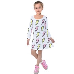 Pattern Cute Flash Design Kids  Long Sleeve Velvet Dress by brightlightarts