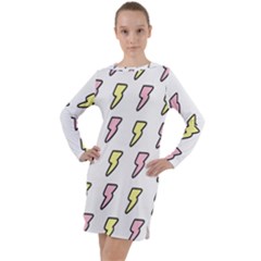 Pattern Cute Flash Design Long Sleeve Hoodie Dress by brightlightarts