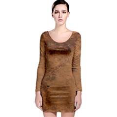 Aged Leather Long Sleeve Bodycon Dress