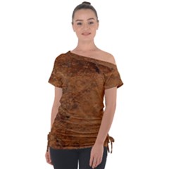 Aged Leather Off Shoulder Tie-Up Tee