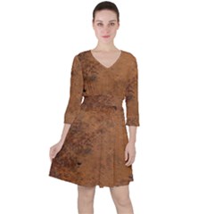 Aged Leather Quarter Sleeve Ruffle Waist Dress