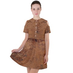 Aged Leather Short Sleeve Shoulder Cut Out Dress 