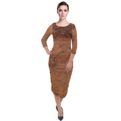 Aged Leather Quarter Sleeve Midi Velour Bodycon Dress