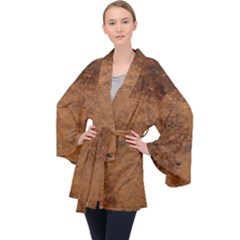 Aged Leather Long Sleeve Velvet Kimono 