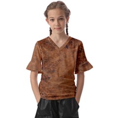 Aged Leather Kids  V-Neck Horn Sleeve Blouse