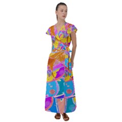 Sun Tea Flutter Sleeve Maxi Dress