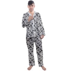8 Bit Newspaper Pattern, Gazette Collage Black And White Men s Long Sleeve Satin Pajamas Set by Casemiro
