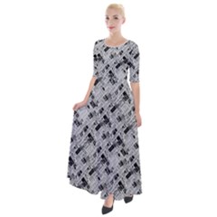 8 Bit Newspaper Pattern, Gazette Collage Black And White Half Sleeves Maxi Dress by Casemiro