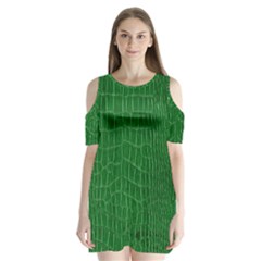 Crocodile Leather Green Shoulder Cutout Velvet One Piece by skindeep