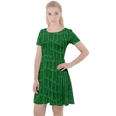 Crocodile Leather Green Cap Sleeve Velour Dress 