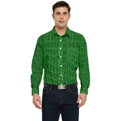 Crocodile Leather Green Men s Long Sleeve Pocket Shirt  by skindeep