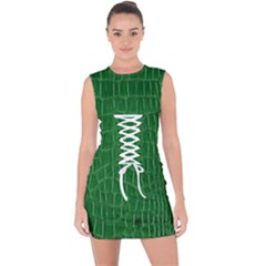 Crocodile Leather Green Lace Up Front Bodycon Dress by skindeep