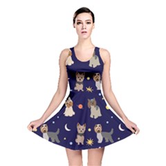 Terrier Cute Dog With Stars Sun And Moon Reversible Skater Dress by SychEva