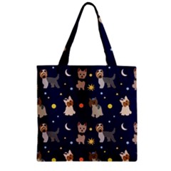 Terrier Cute Dog With Stars Sun And Moon Zipper Grocery Tote Bag by SychEva