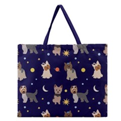 Terrier Cute Dog With Stars Sun And Moon Zipper Large Tote Bag by SychEva