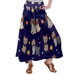 Terrier Cute Dog With Stars Sun And Moon Satin Palazzo Pants by SychEva