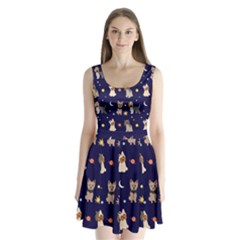 Terrier Cute Dog With Stars Sun And Moon Split Back Mini Dress 