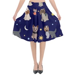 Terrier Cute Dog With Stars Sun And Moon Flared Midi Skirt by SychEva