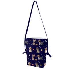 Terrier Cute Dog With Stars Sun And Moon Folding Shoulder Bag by SychEva