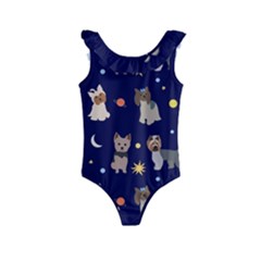 Terrier Cute Dog With Stars Sun And Moon Kids  Frill Swimsuit by SychEva