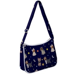 Terrier Cute Dog With Stars Sun And Moon Zip Up Shoulder Bag by SychEva