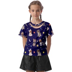 Terrier Cute Dog With Stars Sun And Moon Kids  Front Cut Tee