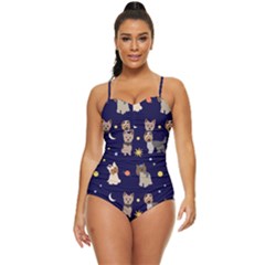 Terrier Cute Dog With Stars Sun And Moon Retro Full Coverage Swimsuit by SychEva