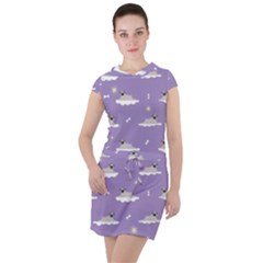 pug dog on a cloud Drawstring Hooded Dress