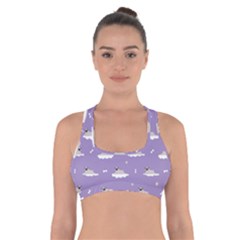 pug dog on a cloud Cross Back Sports Bra