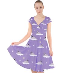 pug dog on a cloud Cap Sleeve Front Wrap Midi Dress