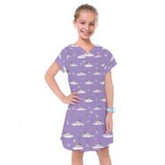 Pug Dog On A Cloud Kids  Drop Waist Dress by SychEva