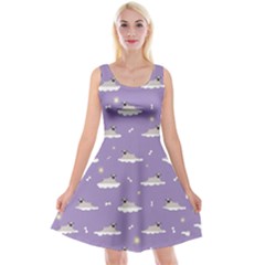 pug dog on a cloud Reversible Velvet Sleeveless Dress