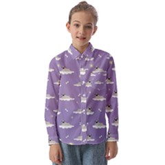 Pug Dog On A Cloud Kids  Long Sleeve Shirt by SychEva