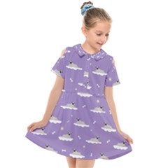 Pug Dog On A Cloud Kids  Short Sleeve Shirt Dress by SychEva