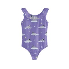 Pug Dog On A Cloud Kids  Frill Swimsuit by SychEva