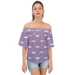 Pug Dog On A Cloud Off Shoulder Short Sleeve Top by SychEva