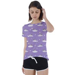 pug dog on a cloud Short Sleeve Foldover Tee