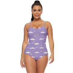 pug dog on a cloud Retro Full Coverage Swimsuit