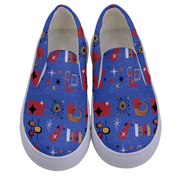 Blue 50s Kids  Canvas Slip Ons