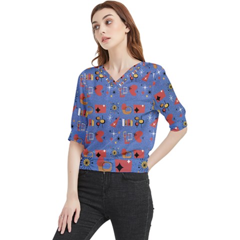 Blue 50s Quarter Sleeve Blouse by InPlainSightStyle