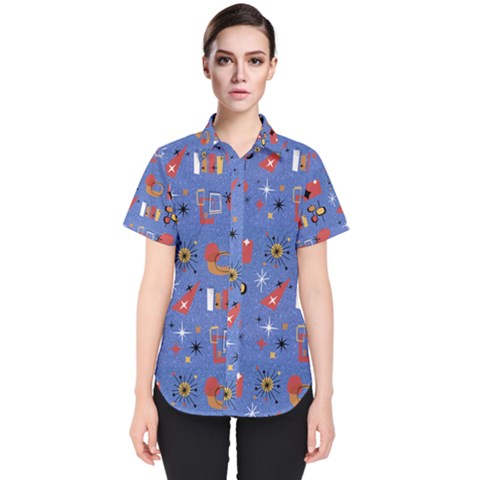 Blue 50s Women s Short Sleeve Shirt by InPlainSightStyle