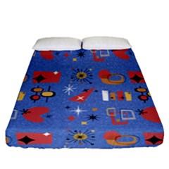 Blue 50s Fitted Sheet (queen Size) by InPlainSightStyle