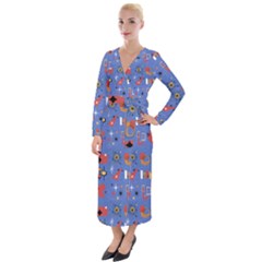 Blue 50s Velvet Maxi Wrap Dress by InPlainSightStyle