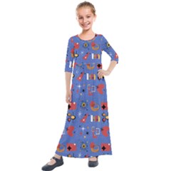 Blue 50s Kids  Quarter Sleeve Maxi Dress by InPlainSightStyle