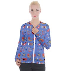 Blue 50s Casual Zip Up Jacket