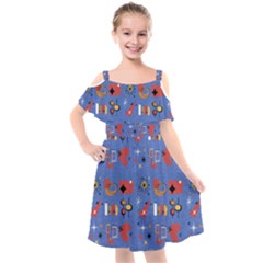 Blue 50s Kids  Cut Out Shoulders Chiffon Dress by InPlainSightStyle