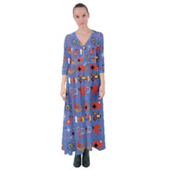 Blue 50s Button Up Maxi Dress