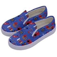 Blue 50s Kids  Canvas Slip Ons by InPlainSightStyle