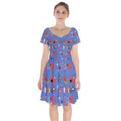 Blue 50s Short Sleeve Bardot Dress by InPlainSightStyle