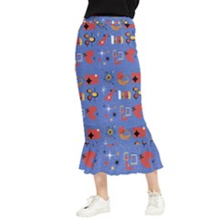 Blue 50s Maxi Fishtail Chiffon Skirt